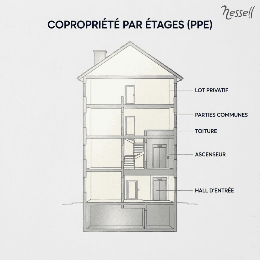 Comproprietà PPE: unità private e parti comuni Schema della proprietà per piani (PPE): unità private e parti comuni
